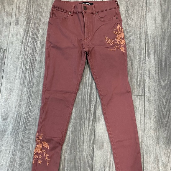 Express High Rise Supersoft Rose Gold Embroidered Stretchy Leggings Sz 0 or 2 - Picture 6 of 13